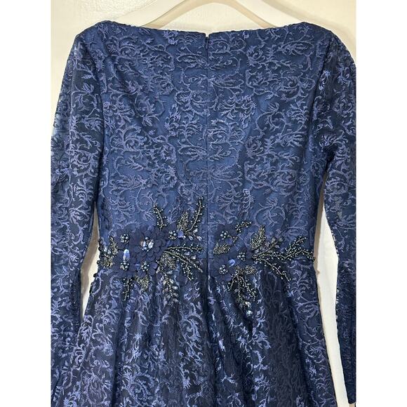 Mac Duggal Floral Waist Long Sleeve Dress Navy Size 6 NWT 112181 Elegant MOB - Picture 12 of 16